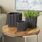Black Square Wide Groove Textured Ceramic Planter Set